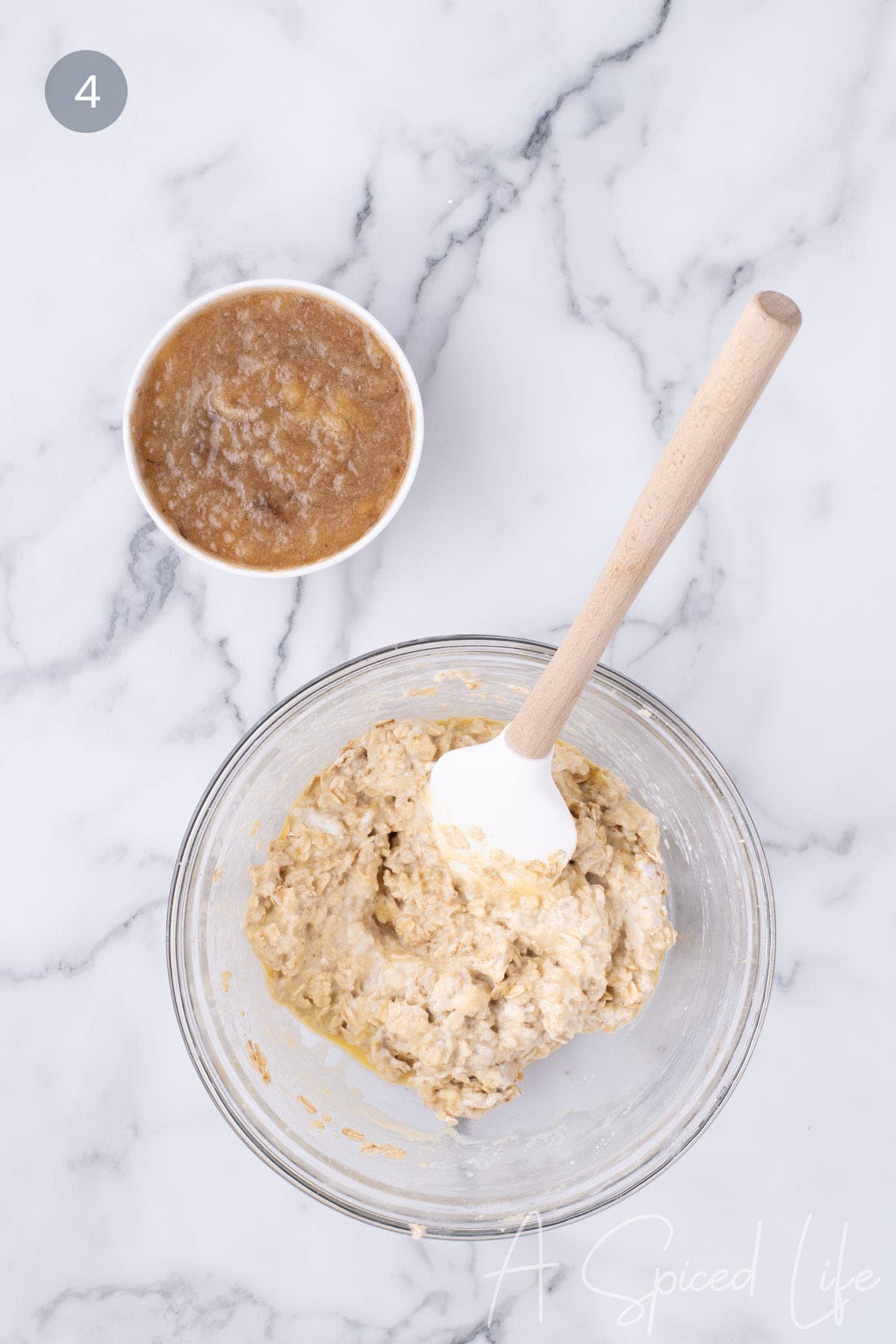 Step 4: Mashed bananas stirred into the batter