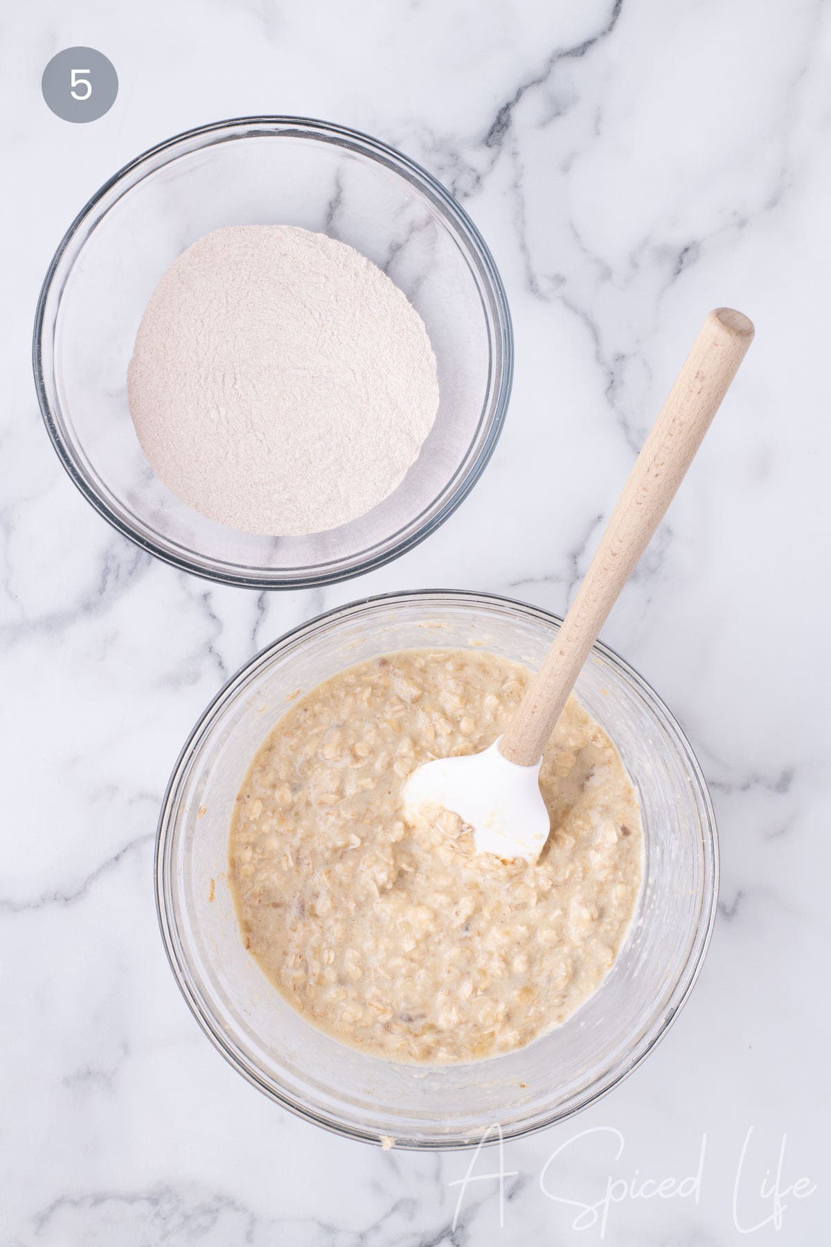 Step 5: Dry ingredients folded into the banana mixture