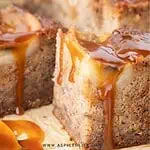 Close-up of banana bread bars with salted caramel swirl