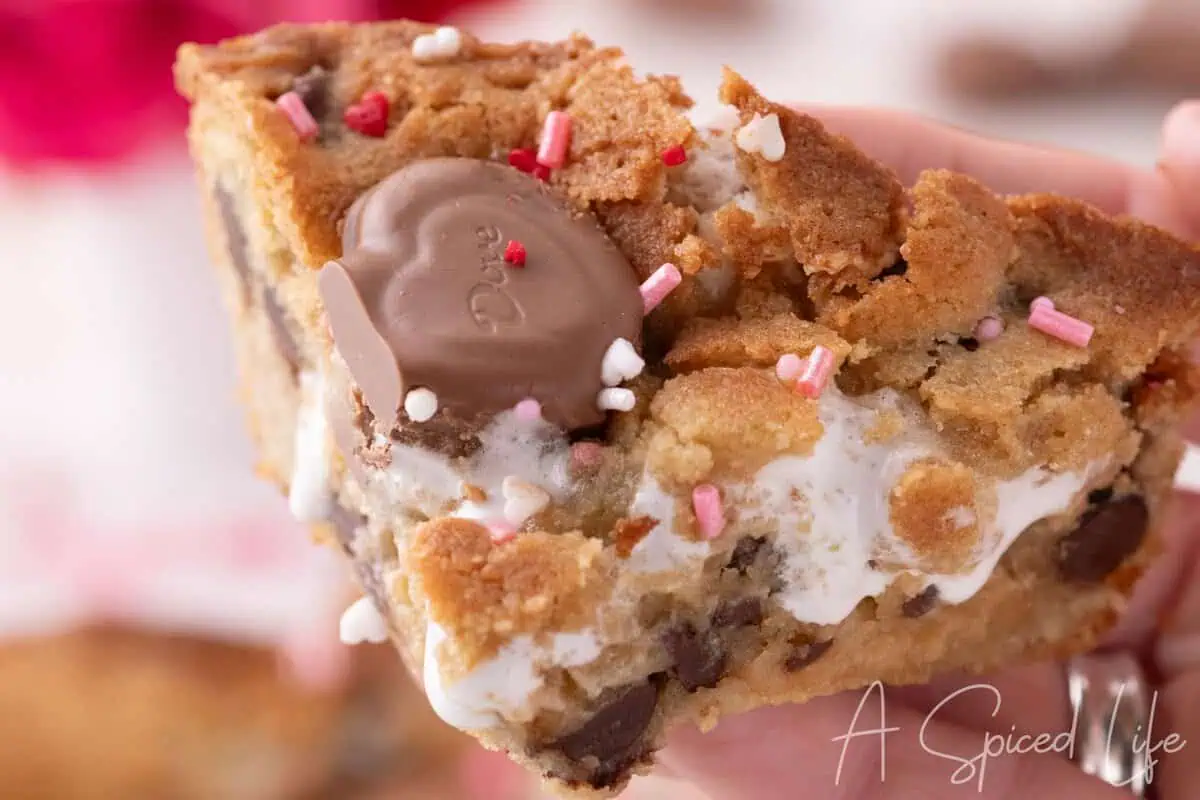 Marshmallow filled cookie cake with visible white ribbon through the center