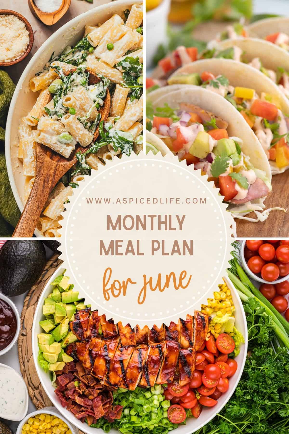 collage of 3 recipes for the June Meal Plan