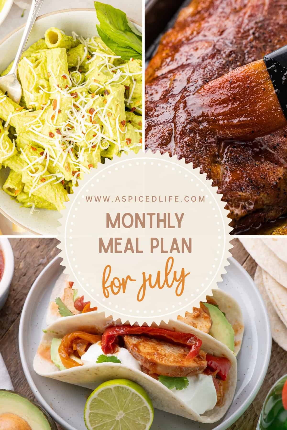collage of 3 recipes for the July Meal Plan