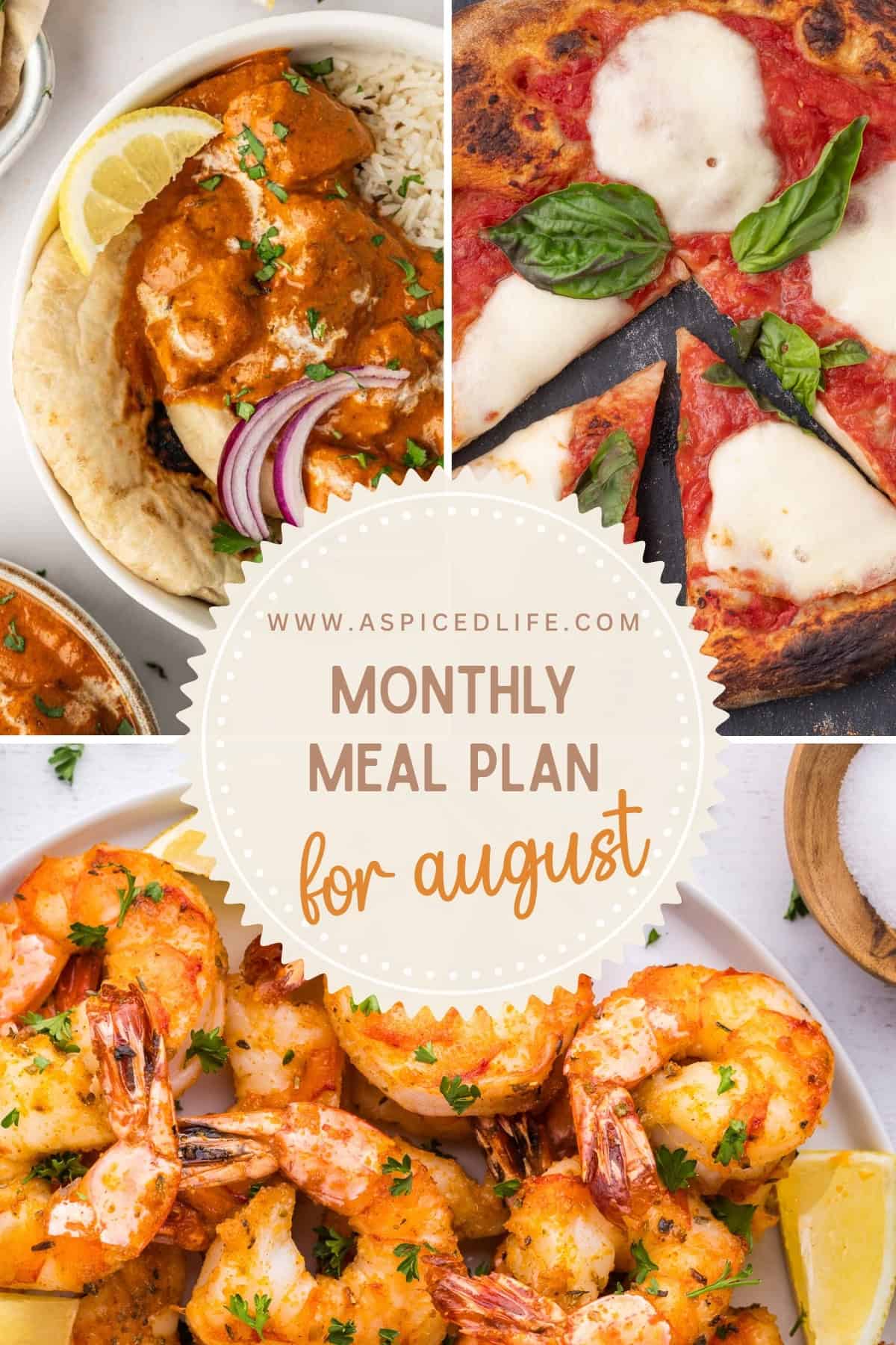 collage of 3 recipes for the August Meal Plan